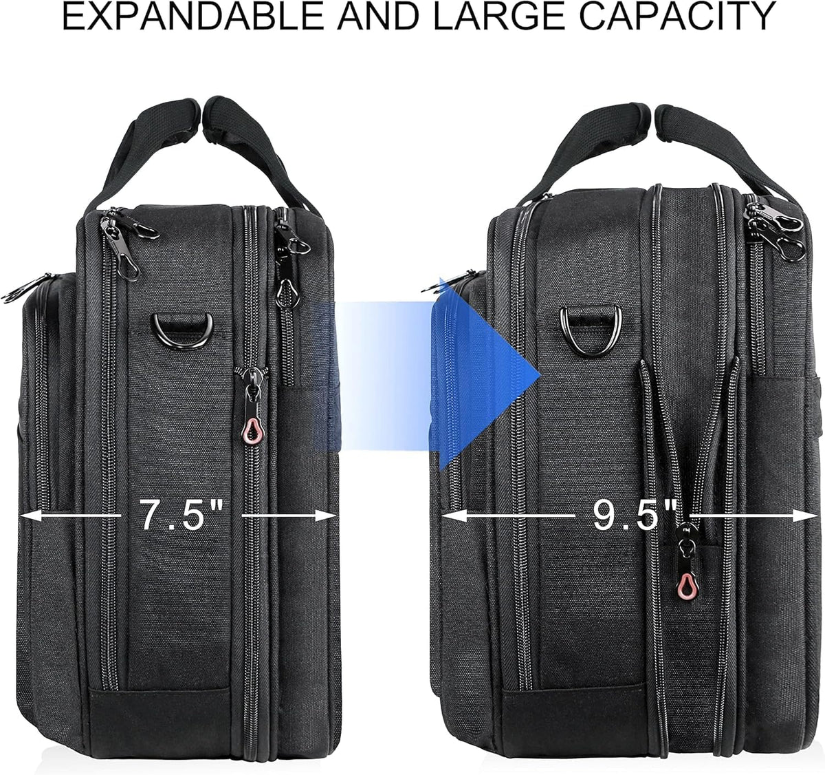 Laptop Bag Stylish Laptop Briefcase Fits Up to 17.3 Inch Expandable Water-Repellent Shoulder Messenger Bag Computer Bag with RFID Pockets for Business/Travel/College/Men/Women-Black