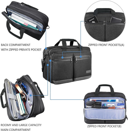 Laptop Bag Stylish Laptop Briefcase Fits Up to 17.3 Inch Expandable Water-Repellent Shoulder Messenger Bag Computer Bag with RFID Pockets for Business/Travel/College/Men/Women-Black