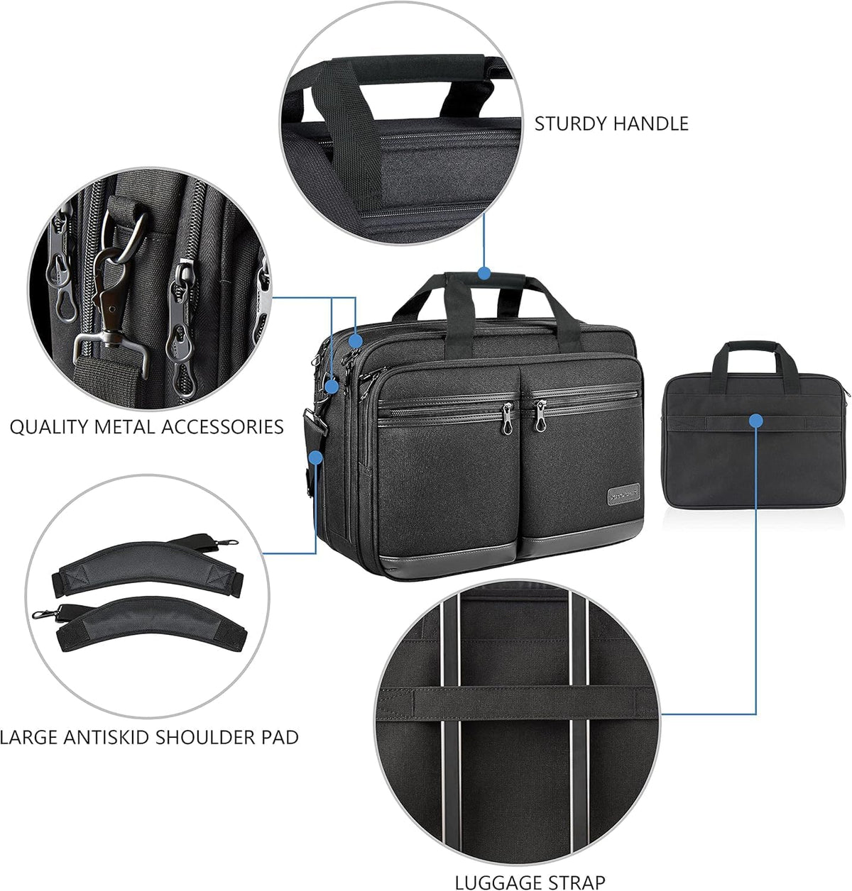 Laptop Bag Stylish Laptop Briefcase Fits Up to 17.3 Inch Expandable Water-Repellent Shoulder Messenger Bag Computer Bag with RFID Pockets for Business/Travel/College/Men/Women-Black