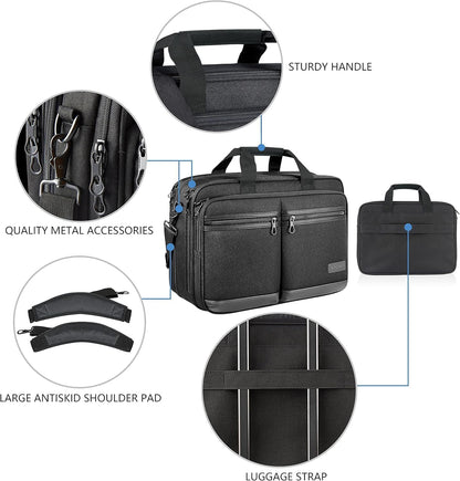 Laptop Bag Stylish Laptop Briefcase Fits Up to 17.3 Inch Expandable Water-Repellent Shoulder Messenger Bag Computer Bag with RFID Pockets for Business/Travel/College/Men/Women-Black