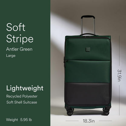 Soft Stripe Carry On Luggage 22x14x9 Airline Approved - Cabin Suitcase with Expander, Adjustable Handle, 4 Spinner Wheels, Lightweight, TSA Lock - Recycled Polyester Luggage - Sand Yellow