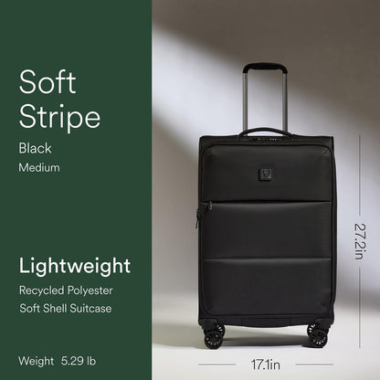 Soft Stripe Carry On Luggage 22x14x9 Airline Approved - Cabin Suitcase with Expander, Adjustable Handle, 4 Spinner Wheels, Lightweight, TSA Lock - Recycled Polyester Luggage - Sand Yellow