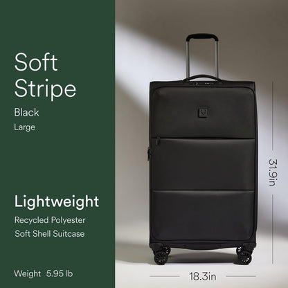 Soft Stripe Carry On Luggage 22x14x9 Airline Approved - Cabin Suitcase with Expander, Adjustable Handle, 4 Spinner Wheels, Lightweight, TSA Lock - Recycled Polyester Luggage - Sand Yellow