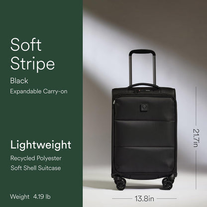 Soft Stripe Carry On Luggage 22x14x9 Airline Approved - Cabin Suitcase with Expander, Adjustable Handle, 4 Spinner Wheels, Lightweight, TSA Lock - Recycled Polyester Luggage - Sand Yellow