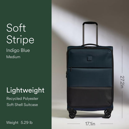 Soft Stripe Carry On Luggage 22x14x9 Airline Approved - Cabin Suitcase with Expander, Adjustable Handle, 4 Spinner Wheels, Lightweight, TSA Lock - Recycled Polyester Luggage - Sand Yellow