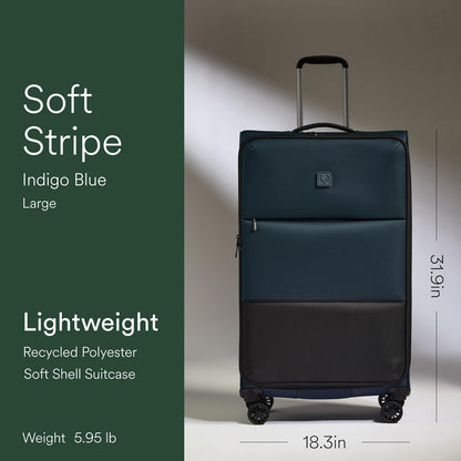 Soft Stripe Carry On Luggage 22x14x9 Airline Approved - Cabin Suitcase with Expander, Adjustable Handle, 4 Spinner Wheels, Lightweight, TSA Lock - Recycled Polyester Luggage - Sand Yellow