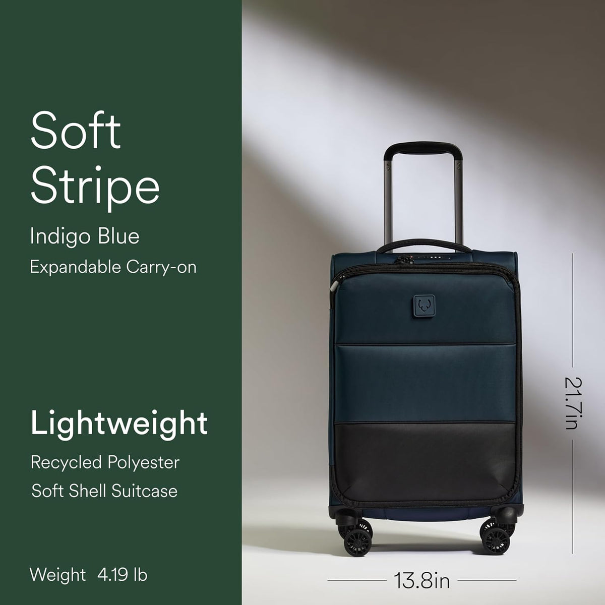 Soft Stripe Carry On Luggage 22x14x9 Airline Approved - Cabin Suitcase with Expander, Adjustable Handle, 4 Spinner Wheels, Lightweight, TSA Lock - Recycled Polyester Luggage - Sand Yellow