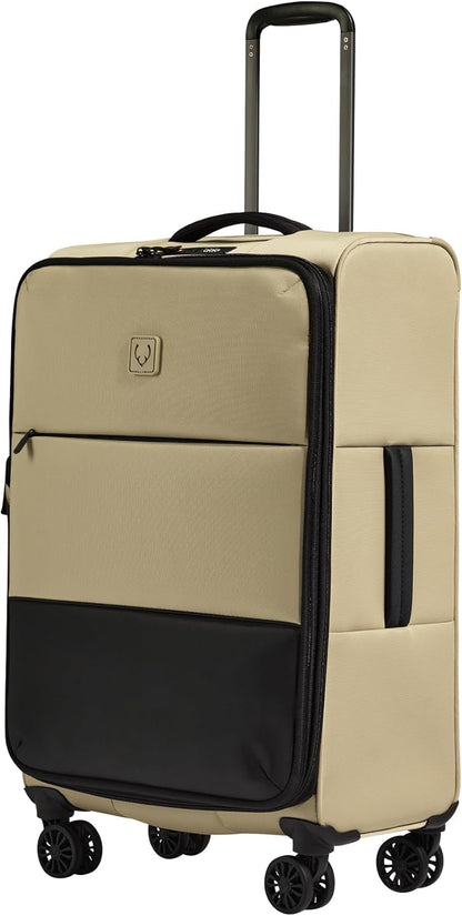 Soft Stripe Carry On Luggage 22x14x9 Airline Approved - Cabin Suitcase with Expander, Adjustable Handle, 4 Spinner Wheels, Lightweight, TSA Lock - Recycled Polyester Luggage - Sand Yellow