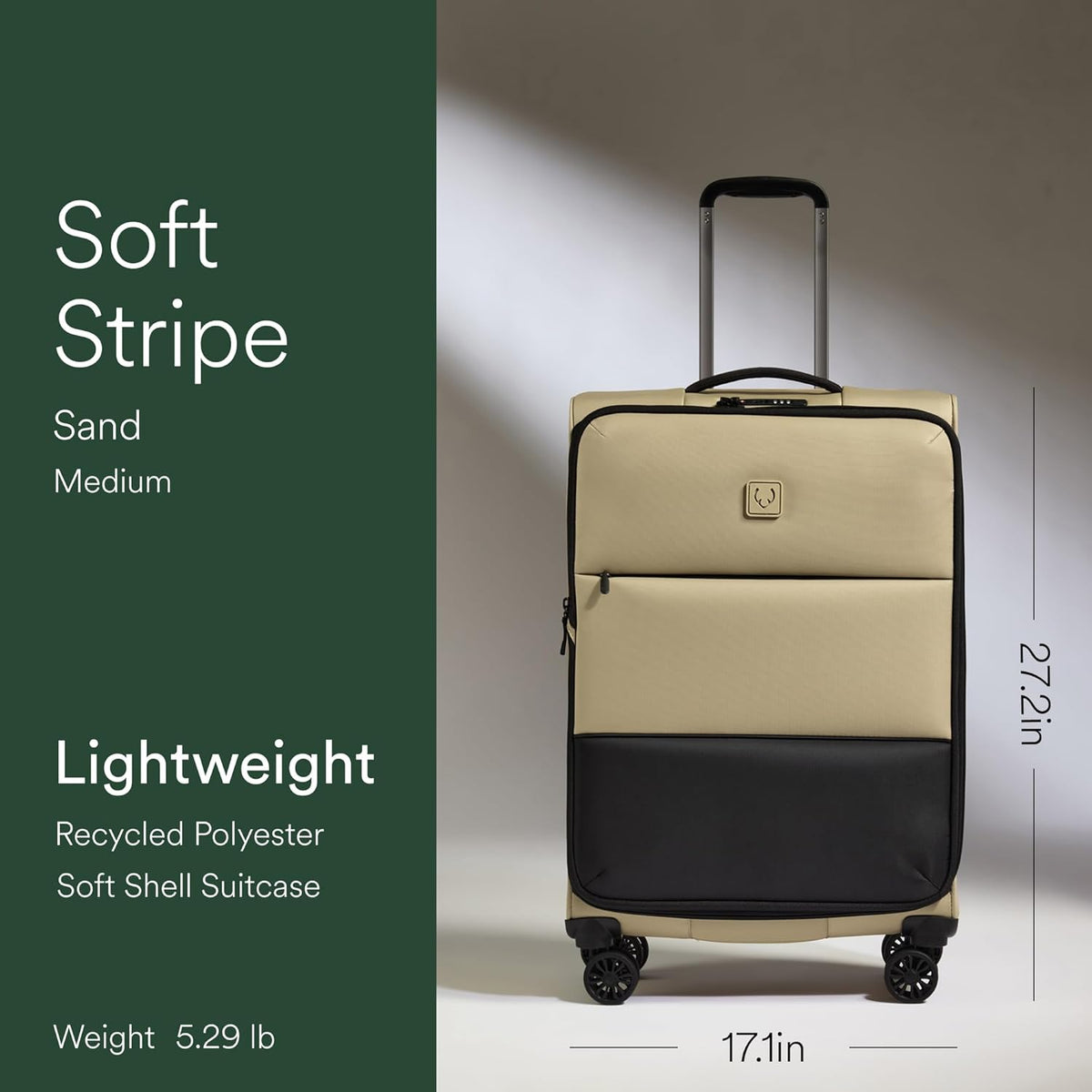 Soft Stripe Carry On Luggage 22x14x9 Airline Approved - Cabin Suitcase with Expander, Adjustable Handle, 4 Spinner Wheels, Lightweight, TSA Lock - Recycled Polyester Luggage - Sand Yellow