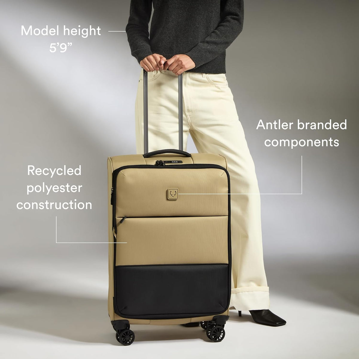 Soft Stripe Carry On Luggage 22x14x9 Airline Approved - Cabin Suitcase with Expander, Adjustable Handle, 4 Spinner Wheels, Lightweight, TSA Lock - Recycled Polyester Luggage - Sand Yellow