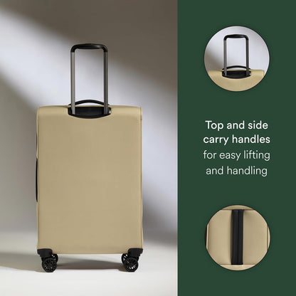 Soft Stripe Carry On Luggage 22x14x9 Airline Approved - Cabin Suitcase with Expander, Adjustable Handle, 4 Spinner Wheels, Lightweight, TSA Lock - Recycled Polyester Luggage - Sand Yellow