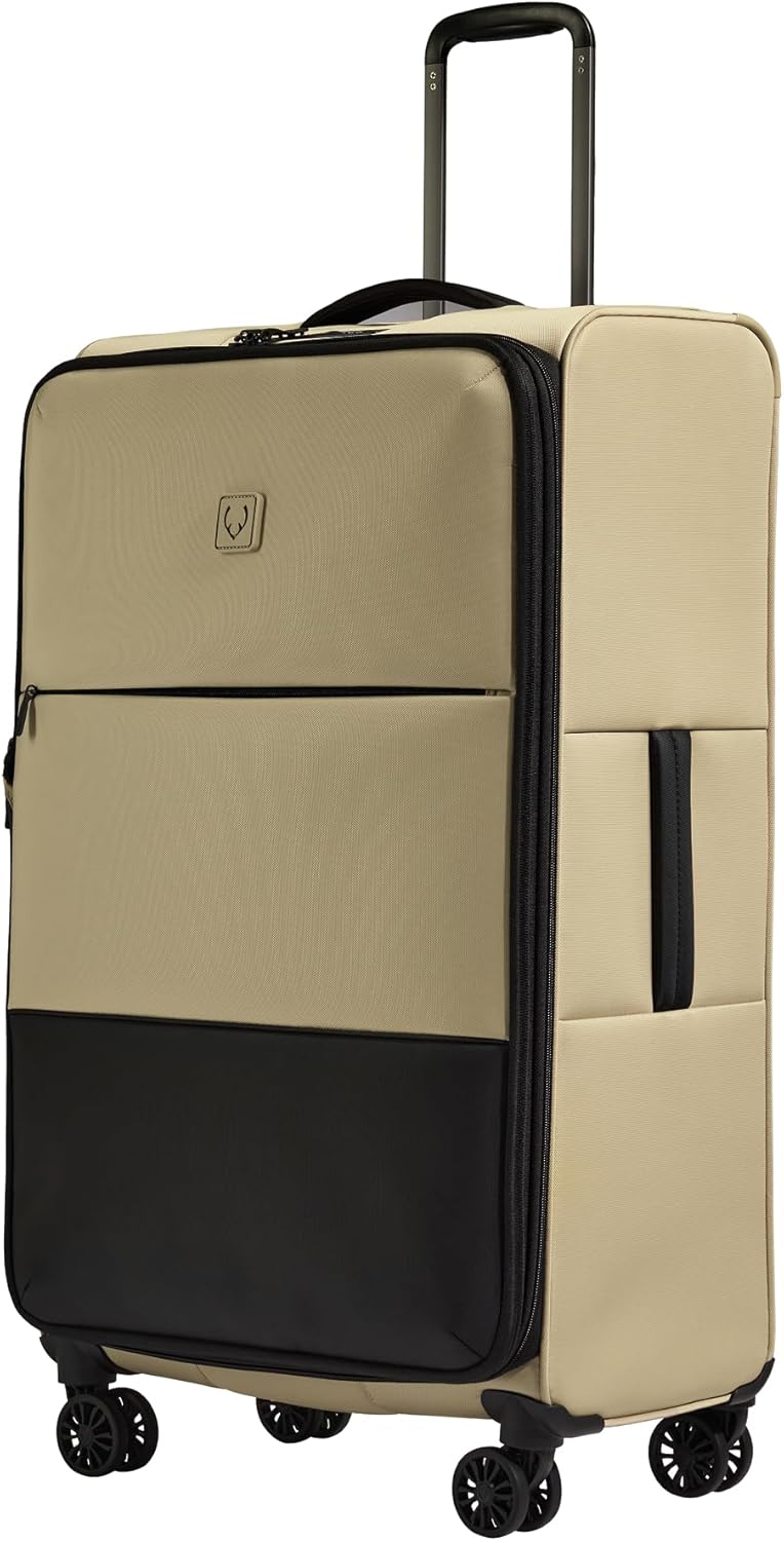 Soft Stripe Carry On Luggage 22x14x9 Airline Approved - Cabin Suitcase with Expander, Adjustable Handle, 4 Spinner Wheels, Lightweight, TSA Lock - Recycled Polyester Luggage - Sand Yellow