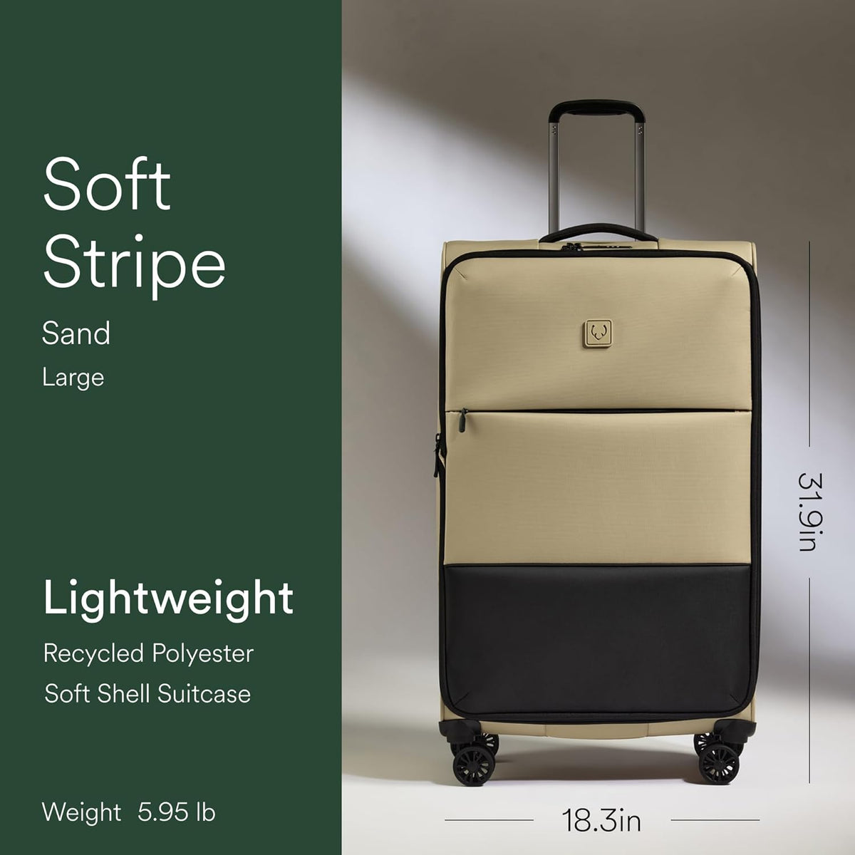 Soft Stripe Carry On Luggage 22x14x9 Airline Approved - Cabin Suitcase with Expander, Adjustable Handle, 4 Spinner Wheels, Lightweight, TSA Lock - Recycled Polyester Luggage - Sand Yellow