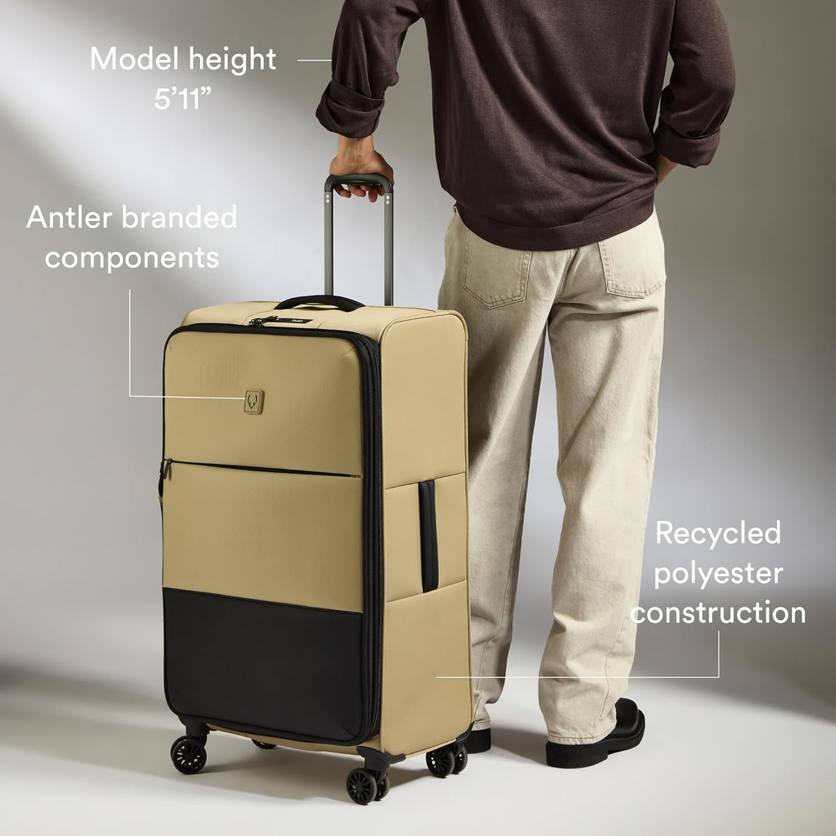 Soft Stripe Carry On Luggage 22x14x9 Airline Approved - Cabin Suitcase with Expander, Adjustable Handle, 4 Spinner Wheels, Lightweight, TSA Lock - Recycled Polyester Luggage - Sand Yellow