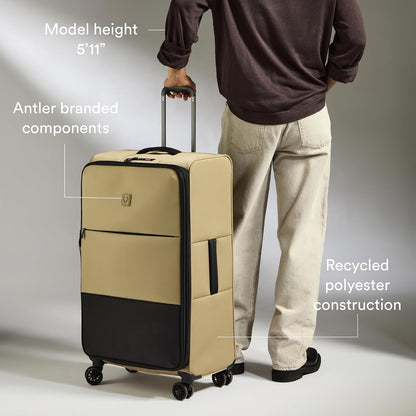 Soft Stripe Carry On Luggage 22x14x9 Airline Approved - Cabin Suitcase with Expander, Adjustable Handle, 4 Spinner Wheels, Lightweight, TSA Lock - Recycled Polyester Luggage - Sand Yellow