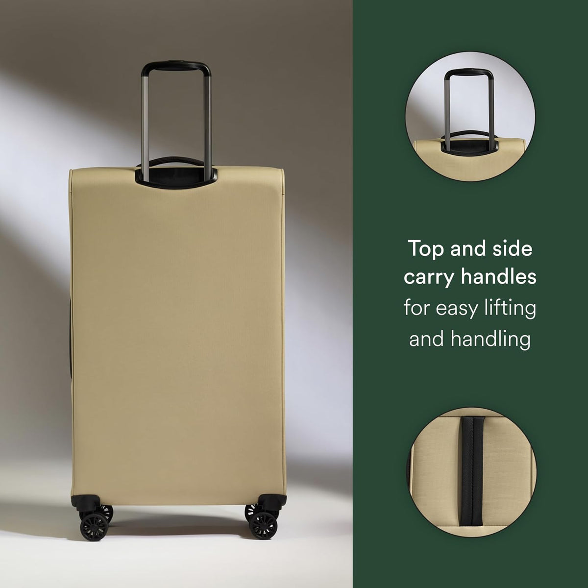Soft Stripe Carry On Luggage 22x14x9 Airline Approved - Cabin Suitcase with Expander, Adjustable Handle, 4 Spinner Wheels, Lightweight, TSA Lock - Recycled Polyester Luggage - Sand Yellow