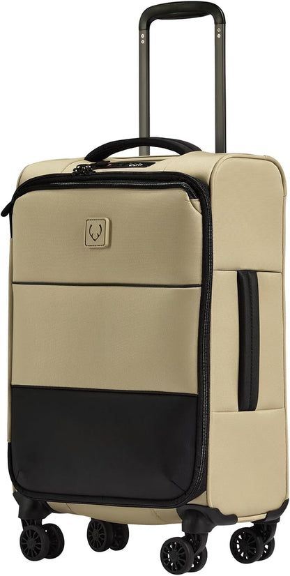 Soft Stripe Carry On Luggage 22x14x9 Airline Approved - Cabin Suitcase with Expander, Adjustable Handle, 4 Spinner Wheels, Lightweight, TSA Lock - Recycled Polyester Luggage - Sand Yellow