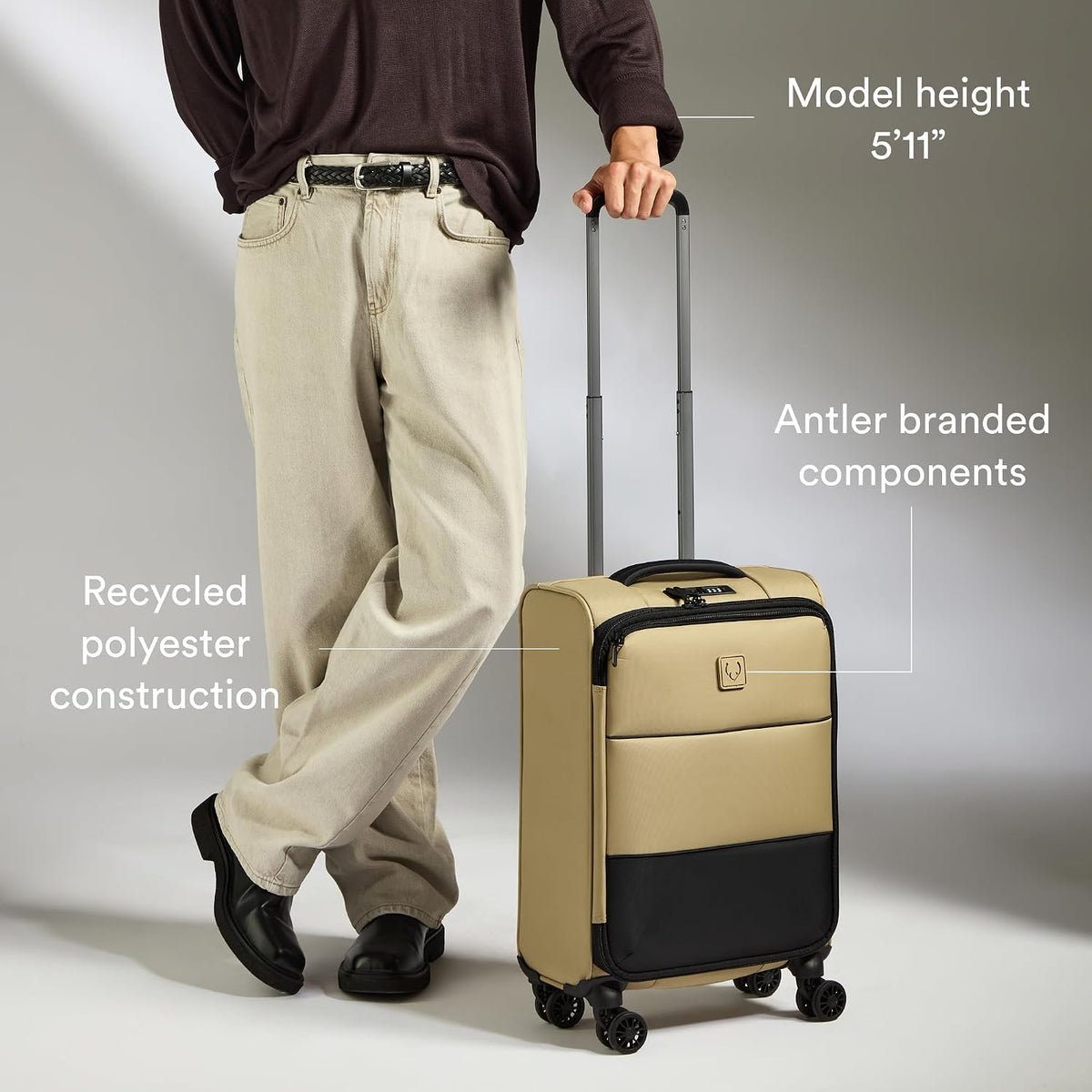 Soft Stripe Carry On Luggage 22x14x9 Airline Approved - Cabin Suitcase with Expander, Adjustable Handle, 4 Spinner Wheels, Lightweight, TSA Lock - Recycled Polyester Luggage - Sand Yellow
