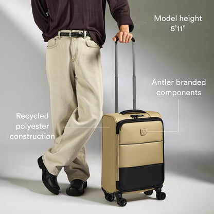Soft Stripe Carry On Luggage 22x14x9 Airline Approved - Cabin Suitcase with Expander, Adjustable Handle, 4 Spinner Wheels, Lightweight, TSA Lock - Recycled Polyester Luggage - Sand Yellow