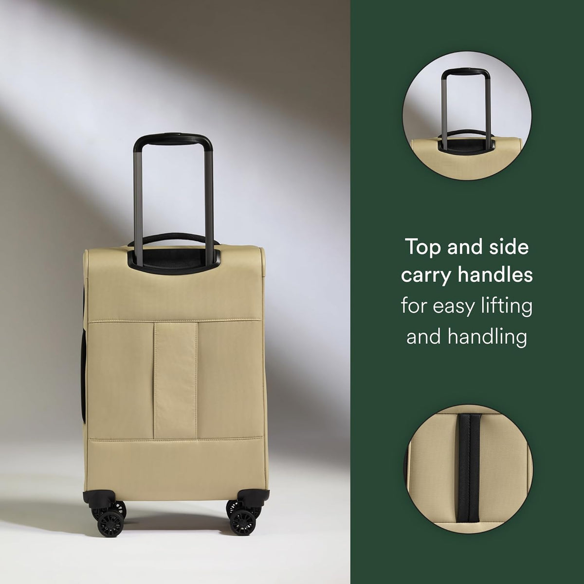 Soft Stripe Carry On Luggage 22x14x9 Airline Approved - Cabin Suitcase with Expander, Adjustable Handle, 4 Spinner Wheels, Lightweight, TSA Lock - Recycled Polyester Luggage - Sand Yellow