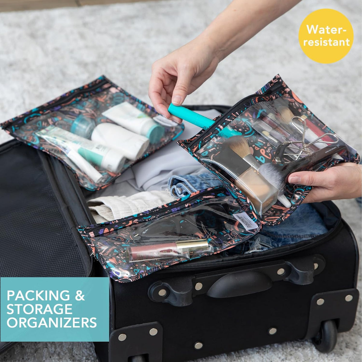 Roamio Travel Bag, Toiletry, TSA Approved Pouch, Zip Quart Size Airline Compliant, Clear-Sided, Baby, Diaper Organization, Makeup, Accessories, Carry On Packing, Set of 3 Sizes, Green Stripe