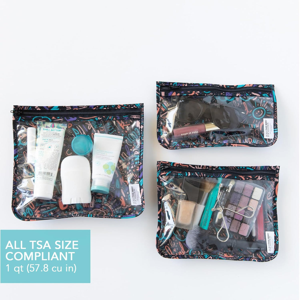Roamio Travel Bag, Toiletry, TSA Approved Pouch, Zip Quart Size Airline Compliant, Clear-Sided, Baby, Diaper Organization, Makeup, Accessories, Carry On Packing, Set of 3 Sizes, Green Stripe