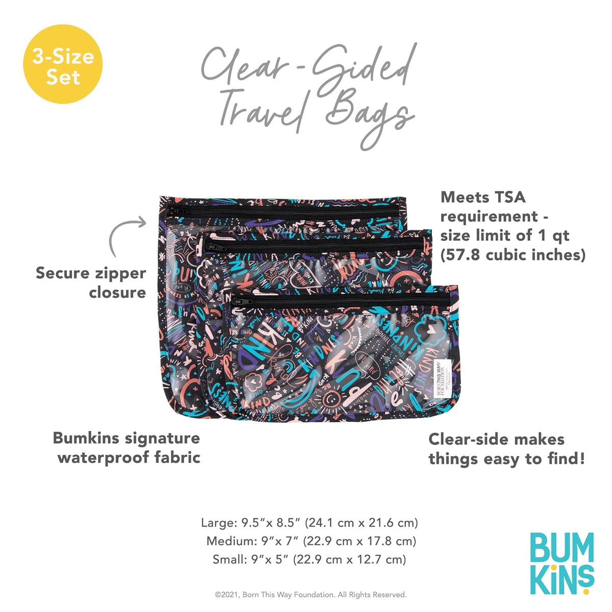 Roamio Travel Bag, Toiletry, TSA Approved Pouch, Zip Quart Size Airline Compliant, Clear-Sided, Baby, Diaper Organization, Makeup, Accessories, Carry On Packing, Set of 3 Sizes, Green Stripe