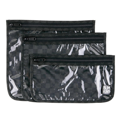 Roamio Travel Bag, Toiletry, TSA Approved Pouch, Zip Quart Size Airline Compliant, Clear-Sided, Baby, Diaper Organization, Makeup, Accessories, Carry On Packing, Set of 3 Sizes, Green Stripe
