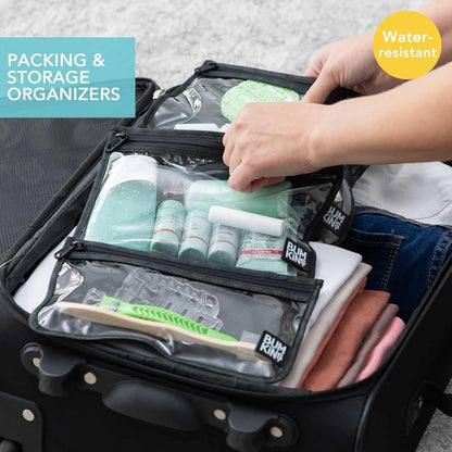 Roamio Travel Bag, Toiletry, TSA Approved Pouch, Zip Quart Size Airline Compliant, Clear-Sided, Baby, Diaper Organization, Makeup, Accessories, Carry On Packing, Set of 3 Sizes, Green Stripe