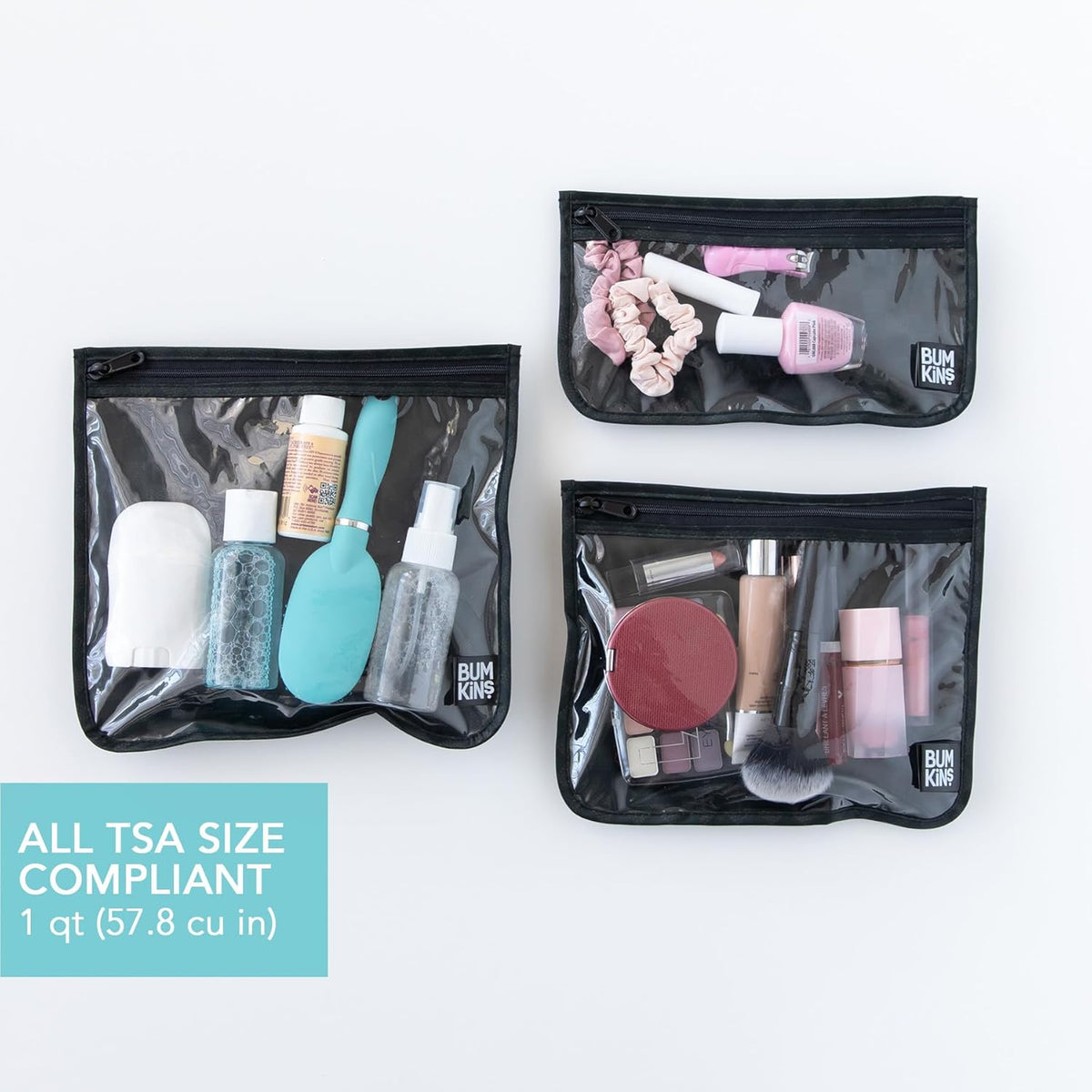 Roamio Travel Bag, Toiletry, TSA Approved Pouch, Zip Quart Size Airline Compliant, Clear-Sided, Baby, Diaper Organization, Makeup, Accessories, Carry On Packing, Set of 3 Sizes, Green Stripe