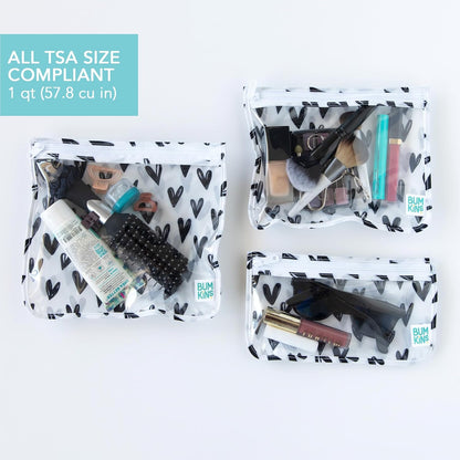 Roamio Travel Bag, Toiletry, TSA Approved Pouch, Zip Quart Size Airline Compliant, Clear-Sided, Baby, Diaper Organization, Makeup, Accessories, Carry On Packing, Set of 3 Sizes, Green Stripe