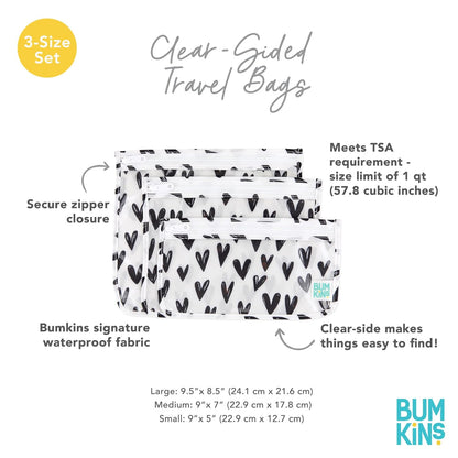 Roamio Travel Bag, Toiletry, TSA Approved Pouch, Zip Quart Size Airline Compliant, Clear-Sided, Baby, Diaper Organization, Makeup, Accessories, Carry On Packing, Set of 3 Sizes, Green Stripe