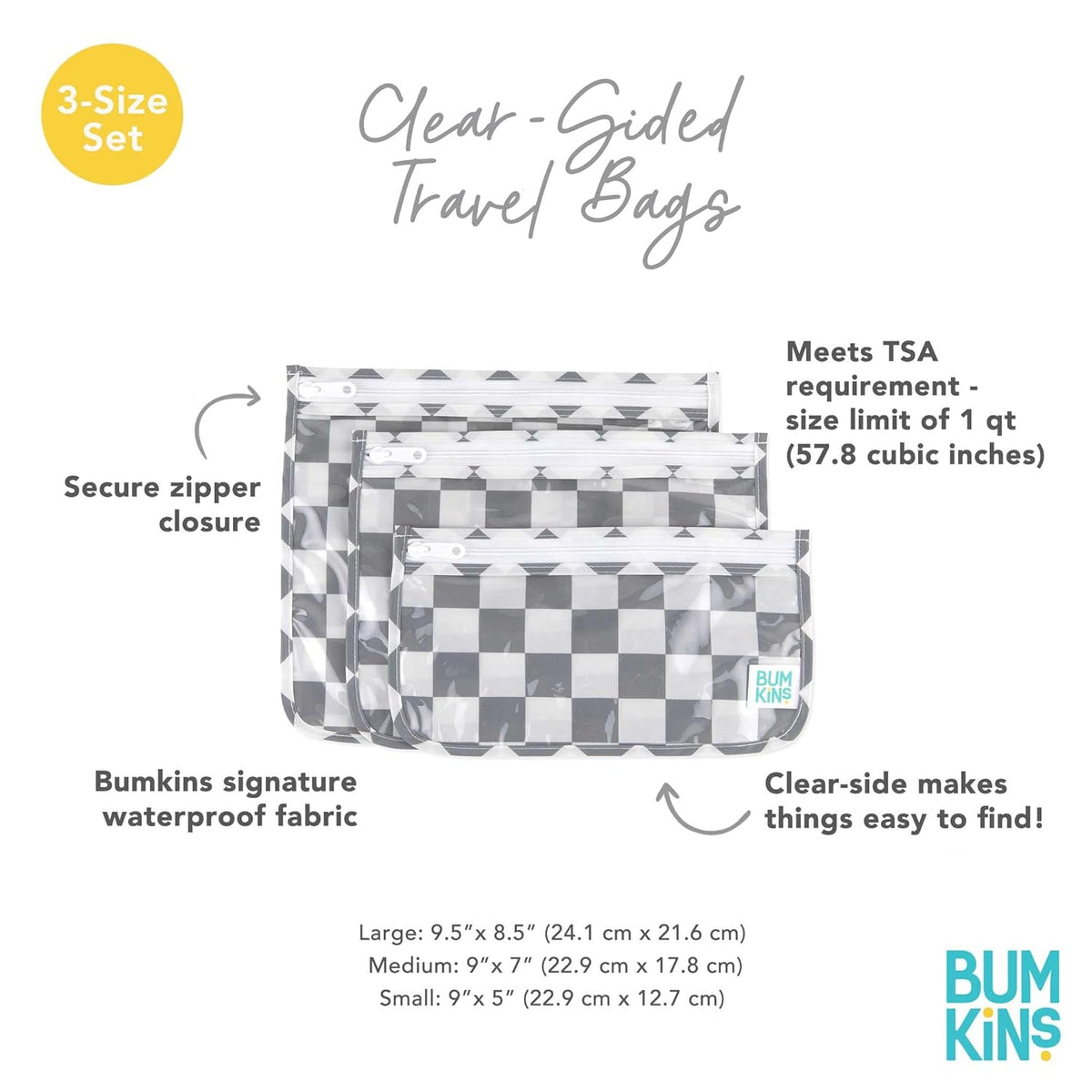 Roamio Travel Bag, Toiletry, TSA Approved Pouch, Zip Quart Size Airline Compliant, Clear-Sided, Baby, Diaper Organization, Makeup, Accessories, Carry On Packing, Set of 3 Sizes, Green Stripe