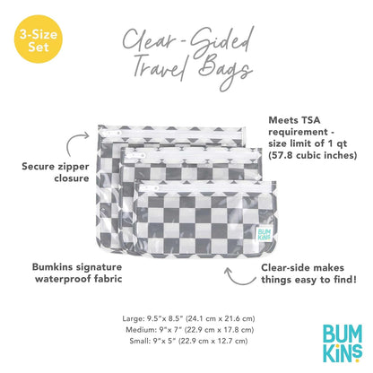 Roamio Travel Bag, Toiletry, TSA Approved Pouch, Zip Quart Size Airline Compliant, Clear-Sided, Baby, Diaper Organization, Makeup, Accessories, Carry On Packing, Set of 3 Sizes, Green Stripe