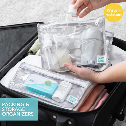 Roamio Travel Bag, Toiletry, TSA Approved Pouch, Zip Quart Size Airline Compliant, Clear-Sided, Baby, Diaper Organization, Makeup, Accessories, Carry On Packing, Set of 3 Sizes, Green Stripe
