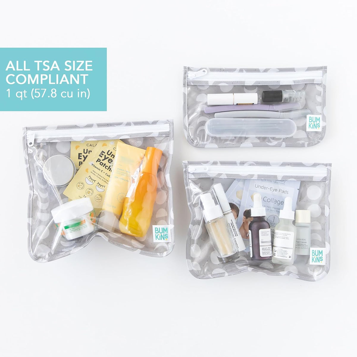 Roamio Travel Bag, Toiletry, TSA Approved Pouch, Zip Quart Size Airline Compliant, Clear-Sided, Baby, Diaper Organization, Makeup, Accessories, Carry On Packing, Set of 3 Sizes, Green Stripe