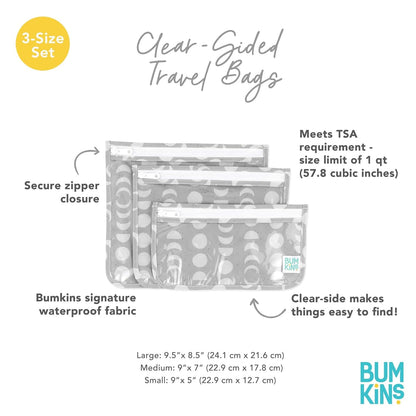 Roamio Travel Bag, Toiletry, TSA Approved Pouch, Zip Quart Size Airline Compliant, Clear-Sided, Baby, Diaper Organization, Makeup, Accessories, Carry On Packing, Set of 3 Sizes, Green Stripe
