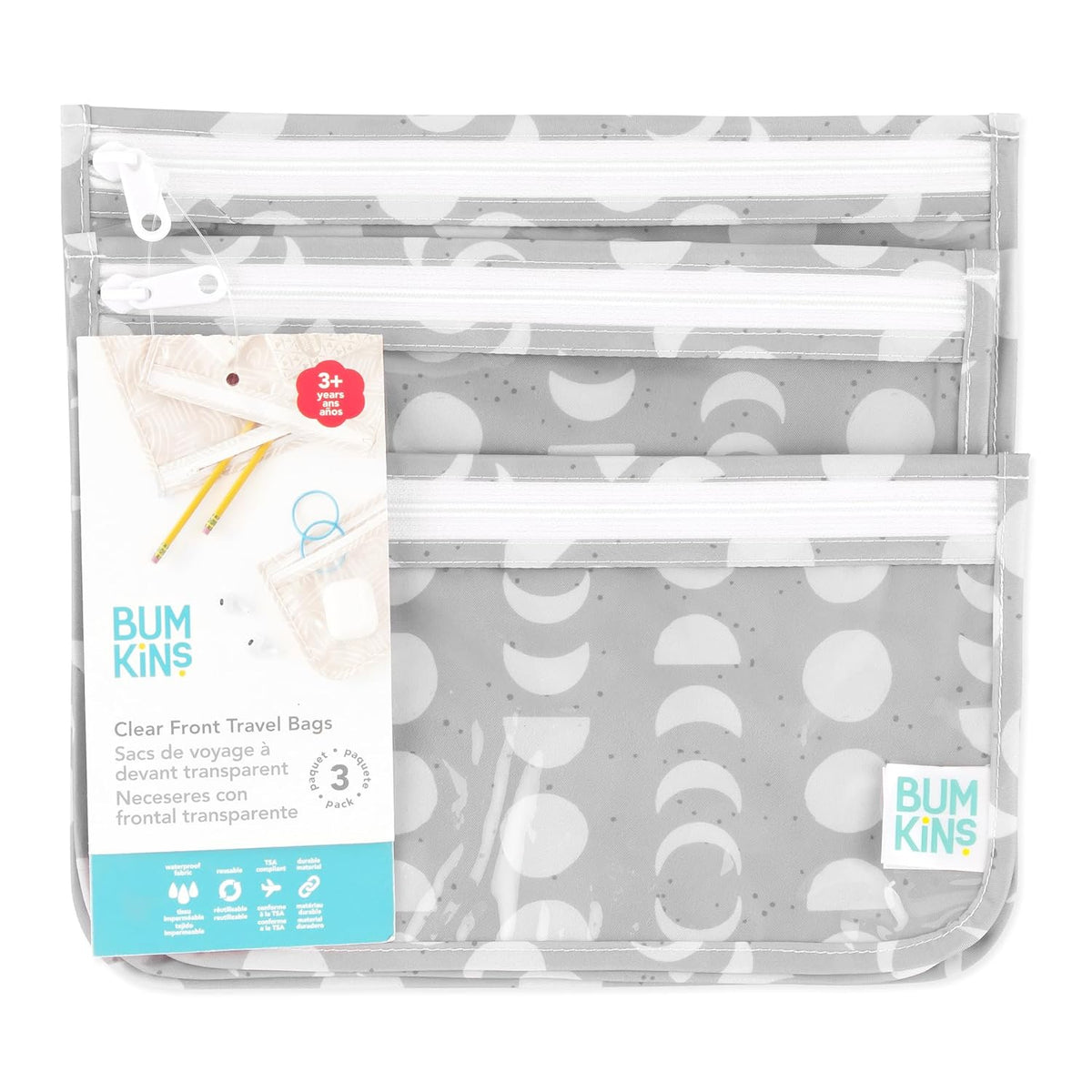 Roamio Travel Bag, Toiletry, TSA Approved Pouch, Zip Quart Size Airline Compliant, Clear-Sided, Baby, Diaper Organization, Makeup, Accessories, Carry On Packing, Set of 3 Sizes, Green Stripe