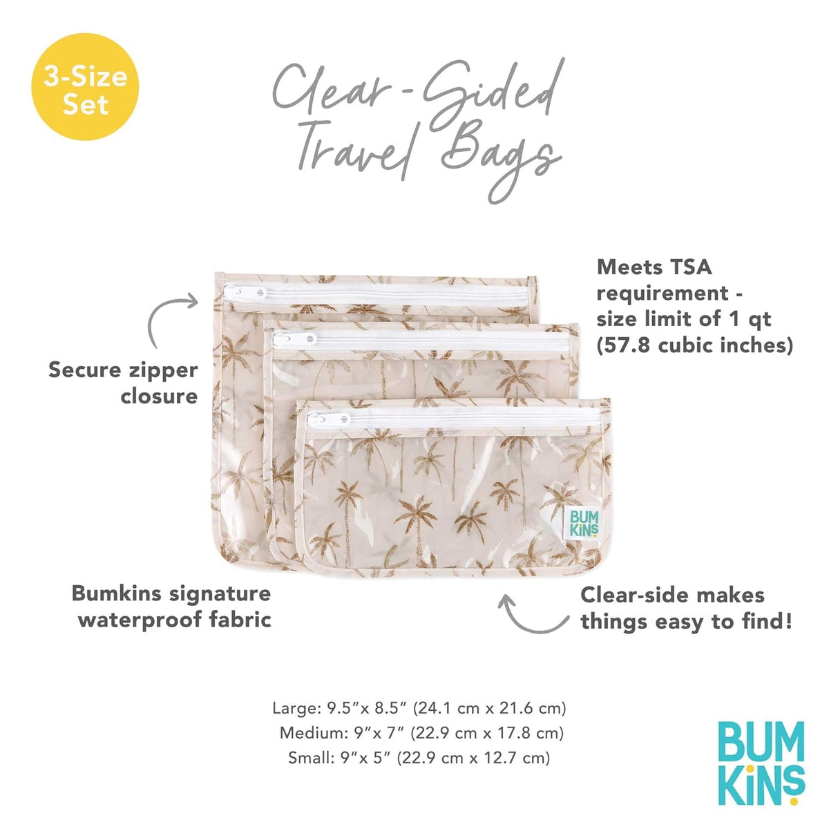 Roamio Travel Bag, Toiletry, TSA Approved Pouch, Zip Quart Size Airline Compliant, Clear-Sided, Baby, Diaper Organization, Makeup, Accessories, Carry On Packing, Set of 3 Sizes, Green Stripe