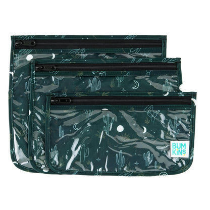 Roamio Travel Bag, Toiletry, TSA Approved Pouch, Zip Quart Size Airline Compliant, Clear-Sided, Baby, Diaper Organization, Makeup, Accessories, Carry On Packing, Set of 3 Sizes, Green Stripe