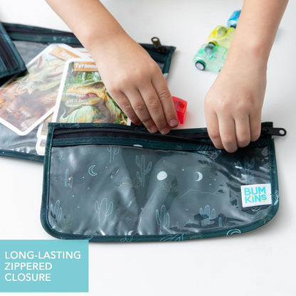 Roamio Travel Bag, Toiletry, TSA Approved Pouch, Zip Quart Size Airline Compliant, Clear-Sided, Baby, Diaper Organization, Makeup, Accessories, Carry On Packing, Set of 3 Sizes, Green Stripe
