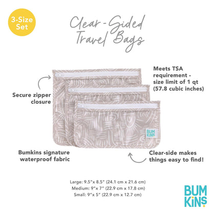 Roamio Travel Bag, Toiletry, TSA Approved Pouch, Zip Quart Size Airline Compliant, Clear-Sided, Baby, Diaper Organization, Makeup, Accessories, Carry On Packing, Set of 3 Sizes, Green Stripe
