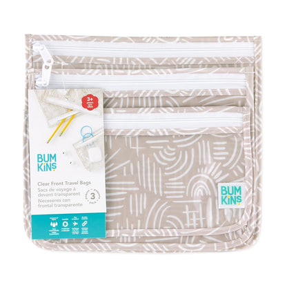 Roamio Travel Bag, Toiletry, TSA Approved Pouch, Zip Quart Size Airline Compliant, Clear-Sided, Baby, Diaper Organization, Makeup, Accessories, Carry On Packing, Set of 3 Sizes, Green Stripe
