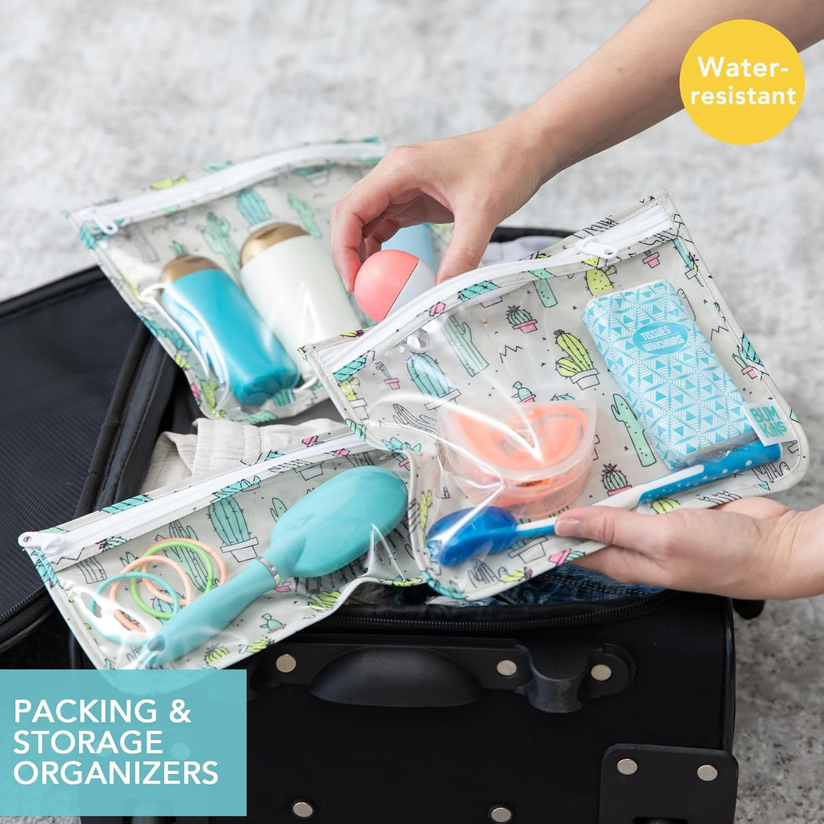 Roamio Travel Bag, Toiletry, TSA Approved Pouch, Zip Quart Size Airline Compliant, Clear-Sided, Baby, Diaper Organization, Makeup, Accessories, Carry On Packing, Set of 3 Sizes, Green Stripe