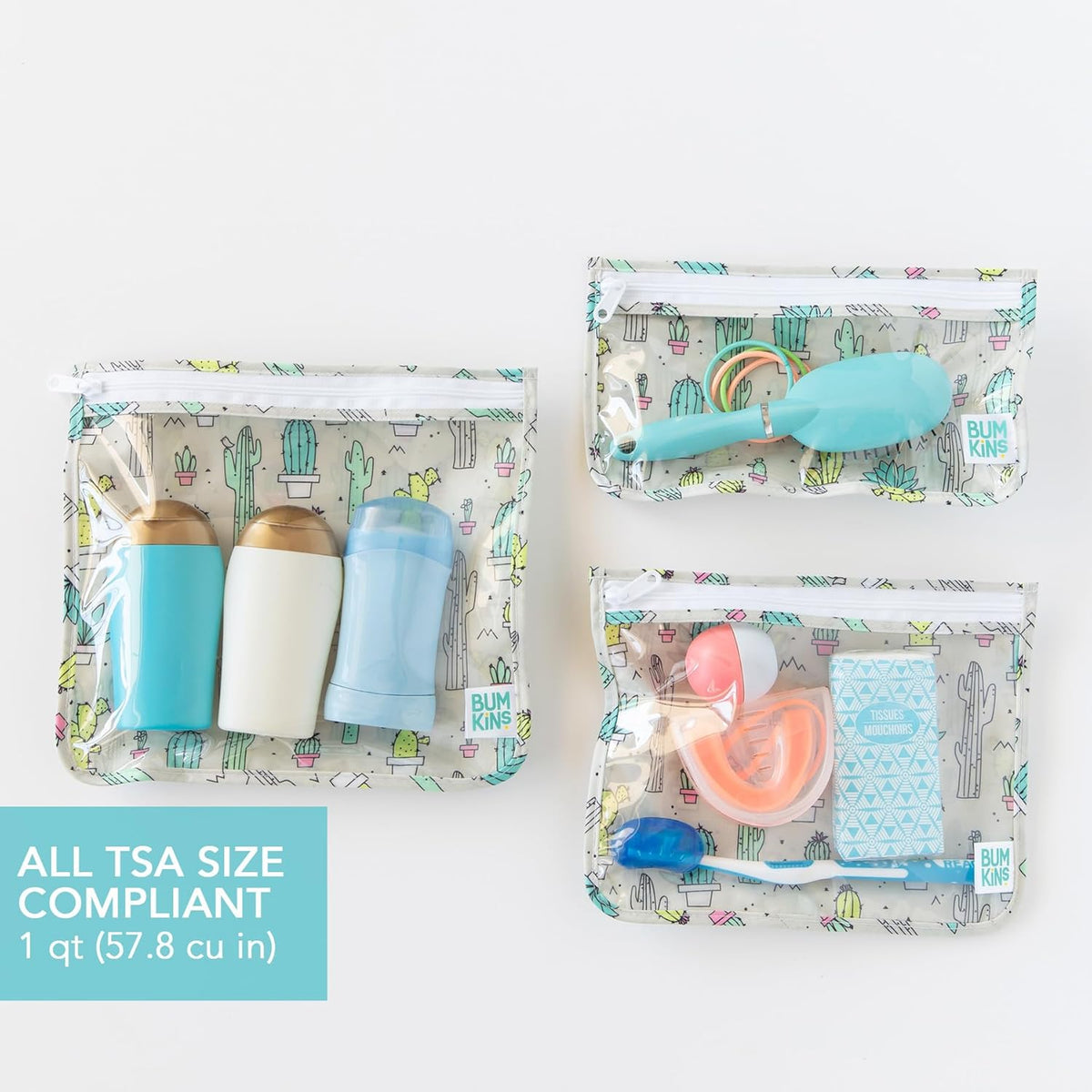 Roamio Travel Bag, Toiletry, TSA Approved Pouch, Zip Quart Size Airline Compliant, Clear-Sided, Baby, Diaper Organization, Makeup, Accessories, Carry On Packing, Set of 3 Sizes, Green Stripe