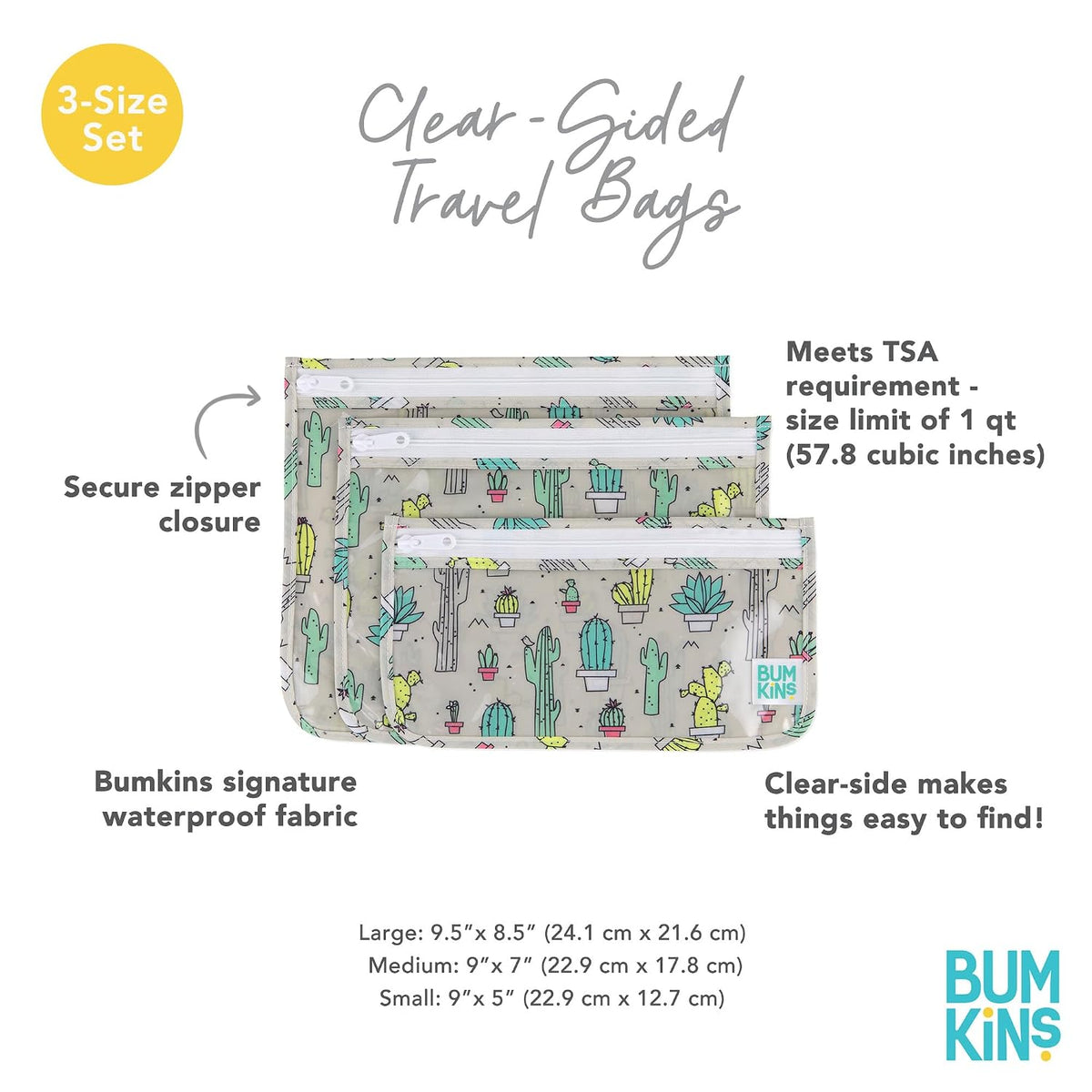 Roamio Travel Bag, Toiletry, TSA Approved Pouch, Zip Quart Size Airline Compliant, Clear-Sided, Baby, Diaper Organization, Makeup, Accessories, Carry On Packing, Set of 3 Sizes, Green Stripe