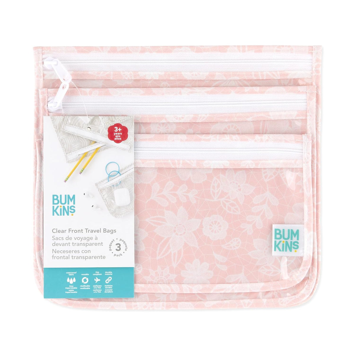 Roamio Travel Bag, Toiletry, TSA Approved Pouch, Zip Quart Size Airline Compliant, Clear-Sided, Baby, Diaper Organization, Makeup, Accessories, Carry On Packing, Set of 3 Sizes, Green Stripe