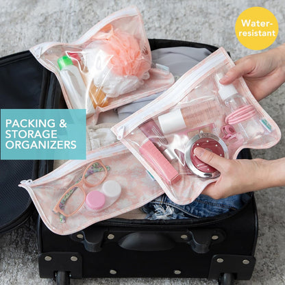 Roamio Travel Bag, Toiletry, TSA Approved Pouch, Zip Quart Size Airline Compliant, Clear-Sided, Baby, Diaper Organization, Makeup, Accessories, Carry On Packing, Set of 3 Sizes, Green Stripe