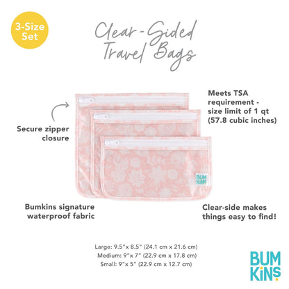 Roamio Travel Bag, Toiletry, TSA Approved Pouch, Zip Quart Size Airline Compliant, Clear-Sided, Baby, Diaper Organization, Makeup, Accessories, Carry On Packing, Set of 3 Sizes, Green Stripe