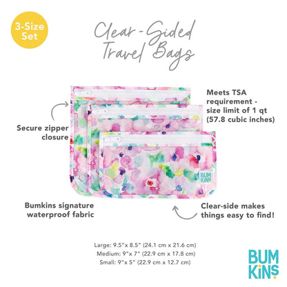 Roamio Travel Bag, Toiletry, TSA Approved Pouch, Zip Quart Size Airline Compliant, Clear-Sided, Baby, Diaper Organization, Makeup, Accessories, Carry On Packing, Set of 3 Sizes, Green Stripe